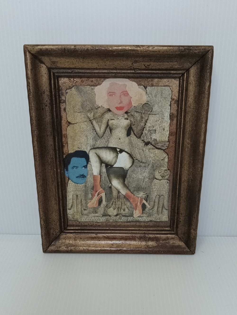 Vintage Surrealist Collage Art- Pink, Blue, Black Accents